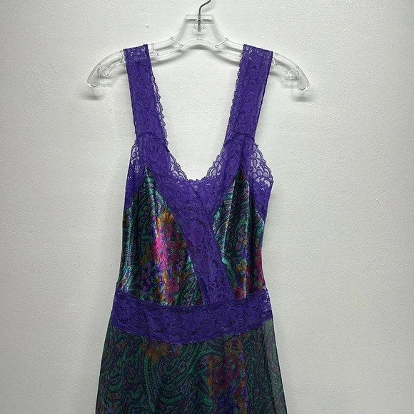 Victoria's Secret Maxi Long Dress Chemise Satin Sheer Mardi Gras Lace Purple L - Picture 2 of 10
